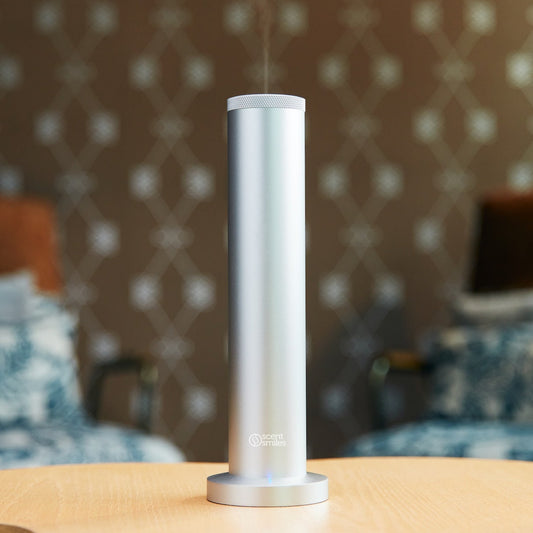 Bring hotel-inspired scenting into spaces up to 1,000 square feet with the AutoLuxe Tower Diffuser. Its waterless cold-air technology distributes fragrance evenly without heat or water, while whisper-quiet performance keeps the atmosphere calm and uninterrupted. The sleek tower design is available in Black, Gold, and Silver and works with Scent Smiles 110mL fragrance oils. A built-in spill-prevention alarm supports clean, reliable everyday use.